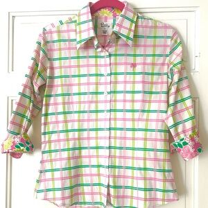 Lilly Pulitzer Women’s Pink and Green Plaid Shirt
